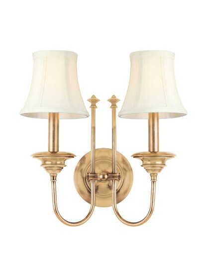 Yorktown 2-Light Wall Sconce in Aged Brass.